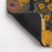 Zwart Kat Geel Ogen  Bloemen #2 Muismat (Hoek)