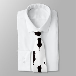 Zwart kat geïsoleerd op White Polka Dot Pattern Stropdas