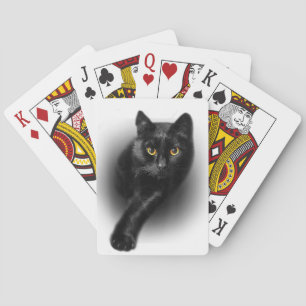Zwart Kat Gele Ogen T-Shirt Katten Tee Pokerkaarten