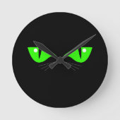 Zwart Kat Gezicht Groene Ogen Whiskers Leuke Kat L Ronde Klok (Voorkant)