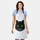 Zwart Kat Gezicht Met Groene Ogen Trendy Dier Schort (Gedragen)