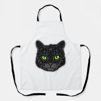 Zwart Kat Gezicht Met Groene Ogen Trendy Dier Schort