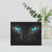 Zwart Kat gezicht met Turquoise Eyes Briefkaart (Staand voorkant)