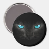 Zwart Kat gezicht met Turquoise Eyes Magneet (Voorkant / Achterkant)