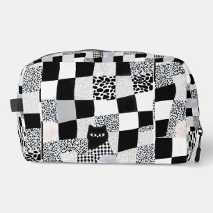 Zwart Kat Gingham Geruit Luipaardpatroon Mix Toilettasje