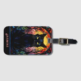 Zwart Kat Glas in lood Rood Spooky Bagagelabel