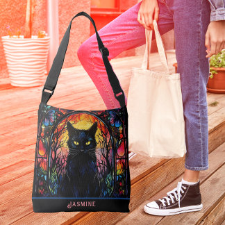 Zwart Kat Glas in lood Rood Spooky Crossbody Tas
