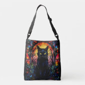 Zwart Kat Glas in lood Rood Spooky Crossbody Tas (Achterkant)