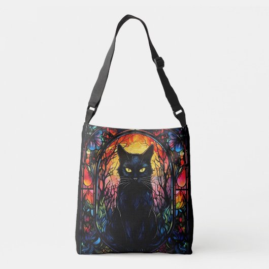 Zwart Kat Glas in lood Rood Spooky Crossbody Tas (Achterkant)