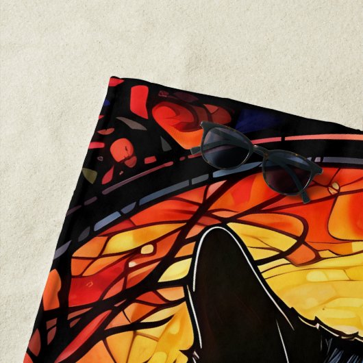 Zwart Kat Glas in lood Rood Spooky Strandlaken (In situ)