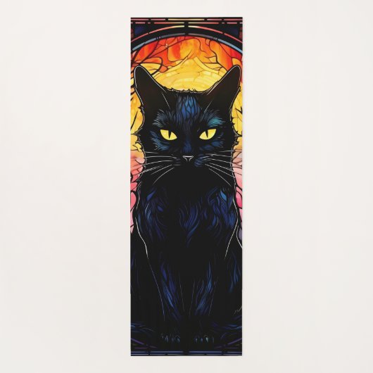 Zwart Kat Glas in lood Rood Spooky Yogamat (Achterkant)