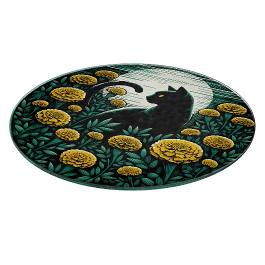 Zwart Kat goudsbloem Kunst Zwart Katten Kunstwerk Snijplank (Hoek)