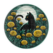 Zwart Kat goudsbloem Kunst Zwart Katten Kunstwerk Snijplank (Voorkant)