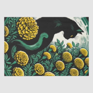Zwart Kat goudsbloem Kunst Zwart Katten Kunstwerk Tissuepapier