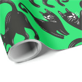 Zwart Kat Groen Halloween Verpakkingsdocument Cadeaupapier (Rol Hoek)