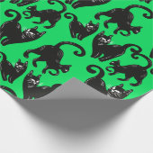 Zwart Kat Groen Halloween Verpakkingsdocument Cadeaupapier (Hoek)