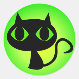 Zwart Kat Groen verloop Ronde Sticker