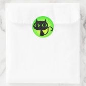 Zwart Kat Groen verloop Ronde Sticker (Tas)