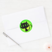 Zwart Kat Groen verloop Ronde Sticker (Envelop)