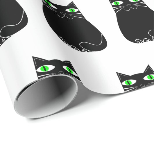 Zwart Kat Groene Ogen Custom Cadeaupapier (Rol Hoek)