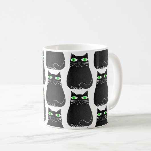 Zwart Kat Groene Ogen Custom Koffiemok (Voorkant rechts)