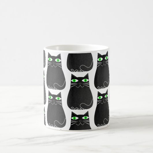 Zwart Kat Groene Ogen Custom Koffiemok (Center)
