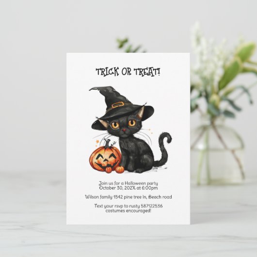 Zwart kat Halloween-feest Kaart (Staand voorkant)