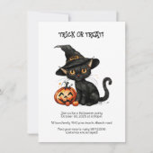 Zwart kat Halloween-feest Kaart (Voorkant)
