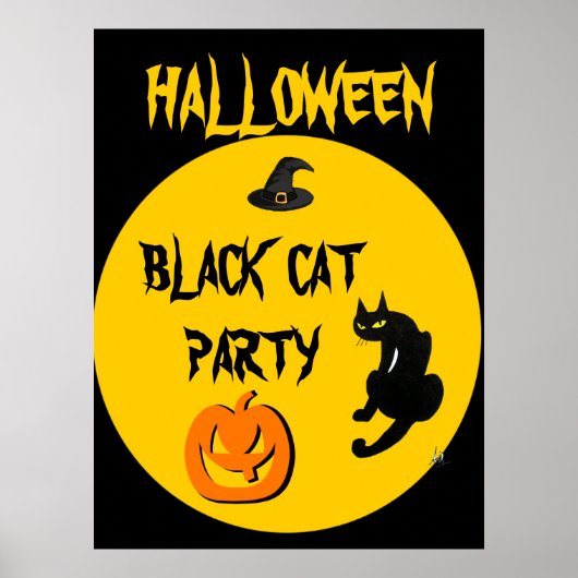 ZWART KAT HALLOWEEN FEEST POSTER (Voorkant)