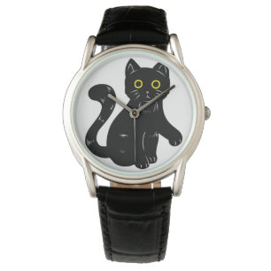Zwart kat Halloween kinder T-shirt Horloge