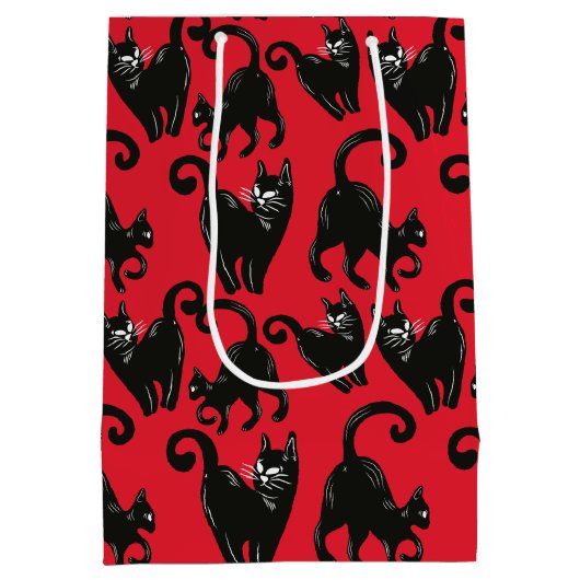 Zwart Kat Halloween Rood Verpakkingsdocument Medium Cadeauzakje (Achterkant)