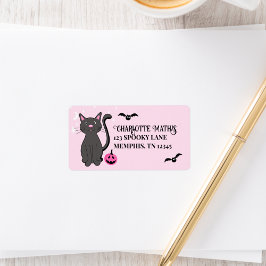 Zwart Kat Halloween Roze Pompoen Vleermuizen Girly Etiket