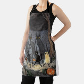 Zwart kat halloween T-shirt Schort (Insitu)