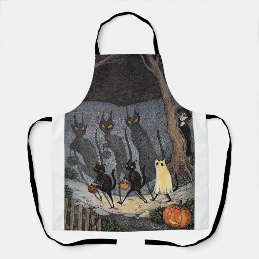 Zwart kat halloween T-shirt Schort (Voorkant)