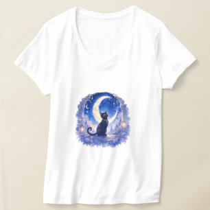 Zwart Kat Halve Maan T-Shirt