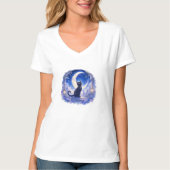 Zwart Kat Halve Maan T-Shirt (Voorkant)