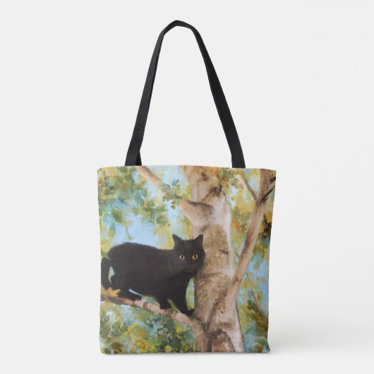 Zwart kat in Birch Tree Fine Art Canvas tas (Achterkant)