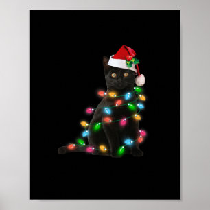 Zwart Kat Kerst Licht Grappig Kat Liefhebber Chris Poster