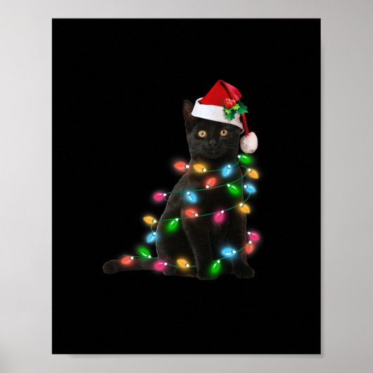 Zwart Kat Kerst Licht Grappig Kat Liefhebber Chris Poster (Voorkant)