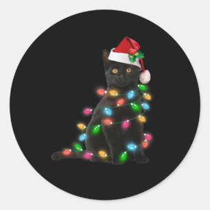 Zwart Kat Kerst Licht Grappig Kat Liefhebber Chris Ronde Sticker