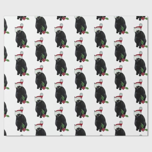 Zwart kat-kerstpapier cadeaupapier (Vlak)