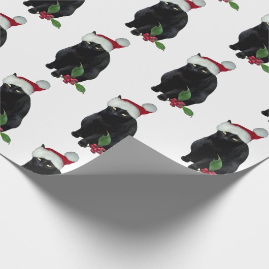 Zwart kat-kerstpapier cadeaupapier (Hoek)