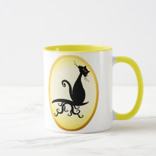 Zwart Kat kijkt naar ovaal Mokken