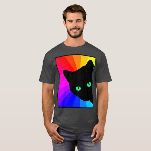 Zwart Kat Kleur Prism Groene Ogen Kat Lover T-shirt (Voorkant volledig)