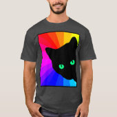 Zwart Kat Kleur Prism Groene Ogen Kat Lover T-shirt (Voorkant)