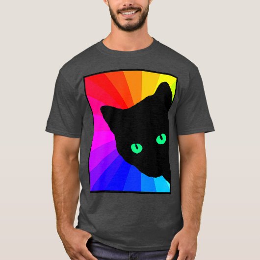 Zwart Kat Kleur Prism Groene Ogen Kat Lover T-shirt (Voorkant)
