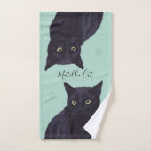Zwart Kat Kunst Persoonlijk Gepersonaliseerde Woor Bad Handdoek (Handdoek)