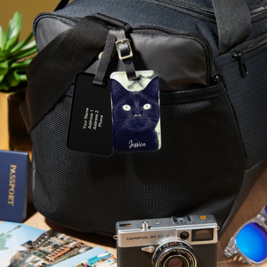 Zwart Kat Leuk Dier Foto Gepersonaliseerde Naam Bagagelabel (Voorkant /achterkant)