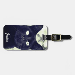 Zwart Kat Leuk Dier Foto Gepersonaliseerde Naam Bagagelabel