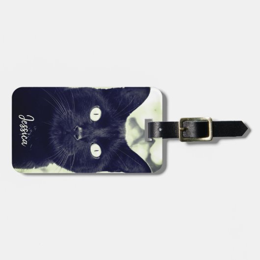 Zwart Kat Leuk Dier Foto Gepersonaliseerde Naam Bagagelabel (Voorkant horizontaal)